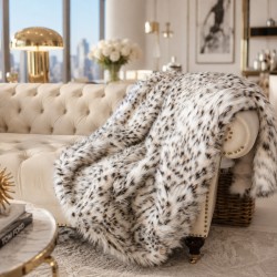 Snow Leopard Throw | Spotted Fur Blanket | Luxury Fur Throw