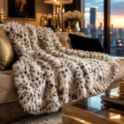 Snow Leopard Throw | Spotted Fur Blanket | Luxury Fur Throw