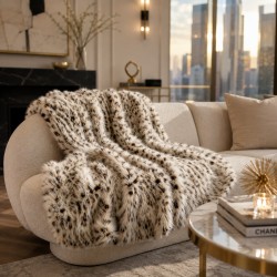 Snow Leopard Throw | Spotted Fur Blanket | Luxury Fur Throw