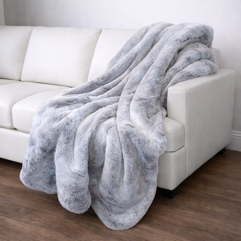 Large Faux Fur Throw | Extra Thick Fur Throw Blanket or Bedspread, Koala