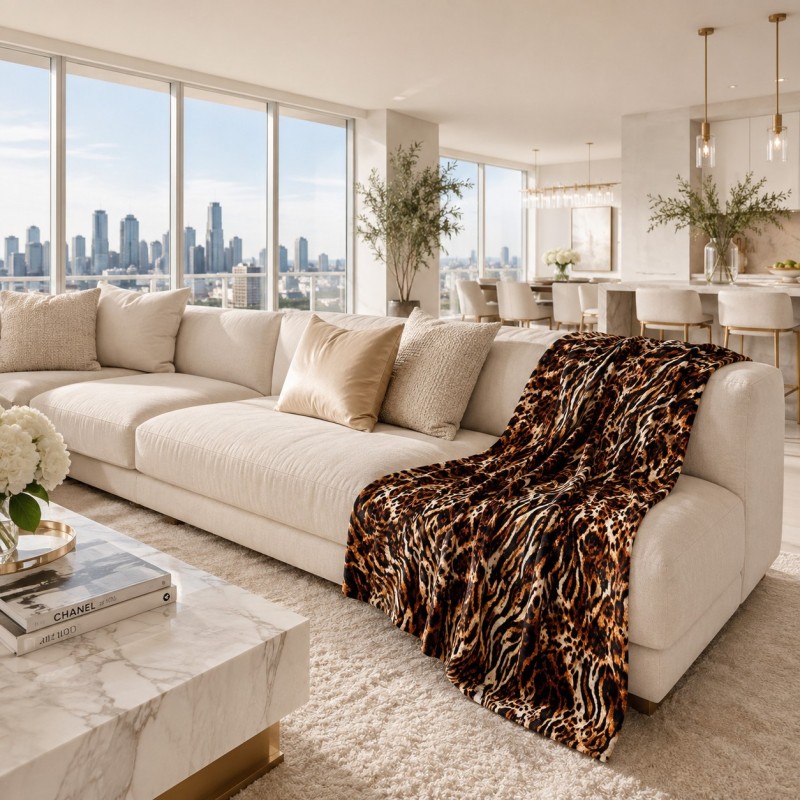 Large Animal Print Throw | Luxury Leopard Print Velvet Sofa Throw
