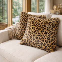 Golden Leopard Faux Fur Cushions | Animal Print Pillow & Cushions