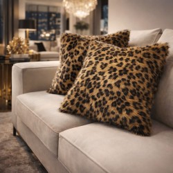 Golden Leopard Faux Fur Cushions | Animal Print Pillow & Cushions