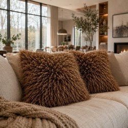 Cream Mongolian Kunstfellkissen | Cremefarbenes Kissen aus lockigem Kunstfell |