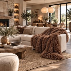 Coperta in pelliccia mongola | Plaid in finta pelle di pecora | Plaid in pelliccia color crema