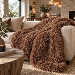Mongolian Fur Blanket | Faux Sheepskin Throw | Brown Curly Fur Throw