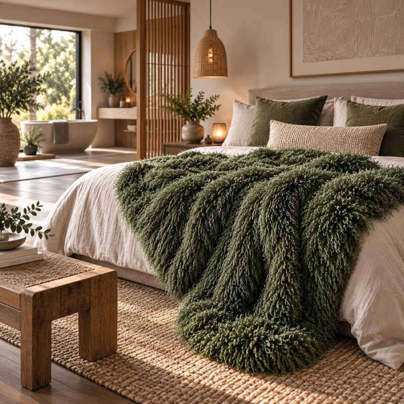 Coperta in pelliccia mongola | Plaid in finta pelle di pecora | Plaid in pelliccia color crema