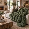 Coperta in pelliccia mongola | Plaid in finta pelle di pecora | Plaid in pelliccia color crema