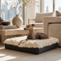 Large Genuine Sheepskin Pet Bed. Oyster Long Haired Orthopaedic Dog Bed