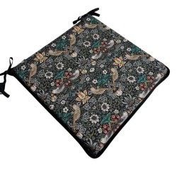 Coussin de Siège Carré Strawberry Thief Marine | Coussins de Siège Carrés Rouges avec Liens