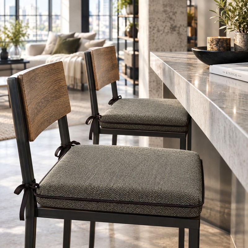 Brown Herringbone Square Seat Pads | Square Shape Herringbone Chair Pads