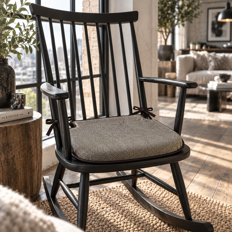 Small Herringbone Spindle Seat Pads | Spindle Shaped Brown Herringbone Chair Pads