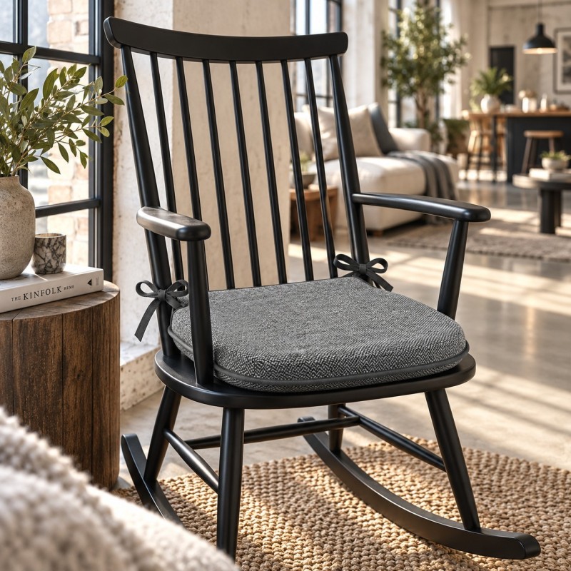 Small Herringbone Spindle Seat Pads | Spindle Shaped Grey Herringbone Chair Pads