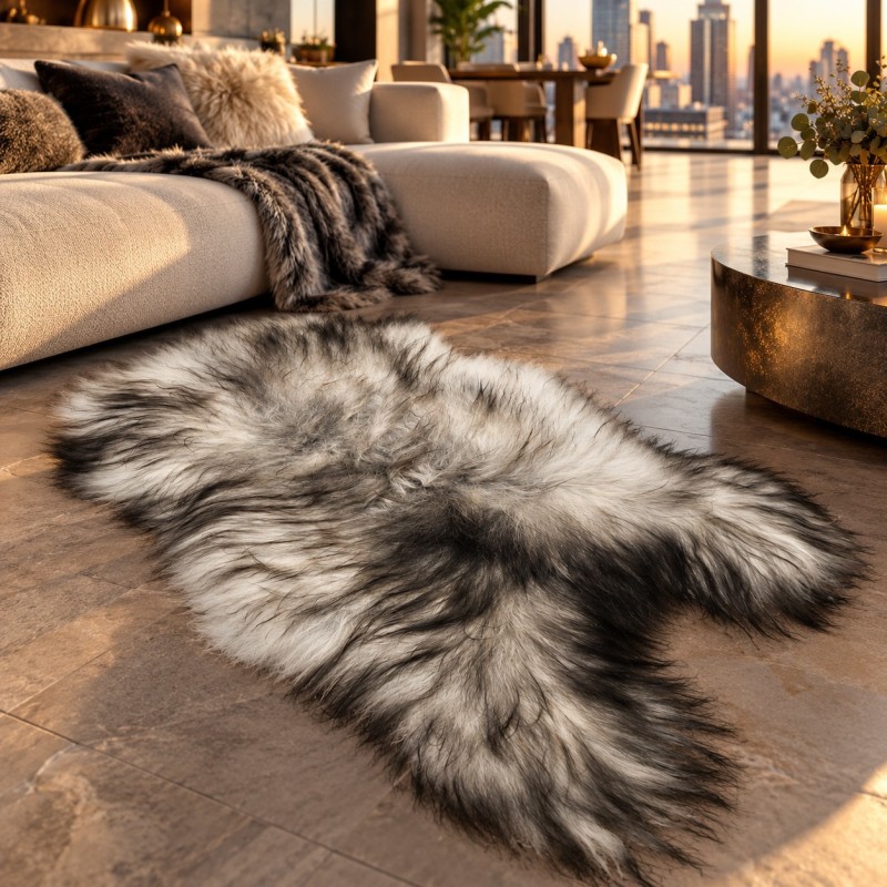 Extra Large Black & White Sheepskin Rug | Extra Large Icelandic Sheepskin