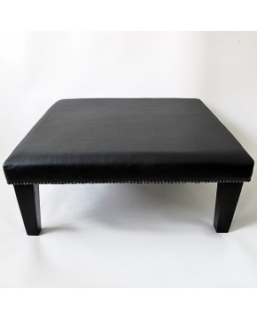 Large Square Black Leather Footstool 114