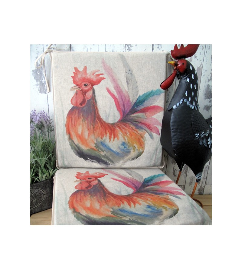 Rooster Reversible Square Seat Pads, Rooster Chair Pad