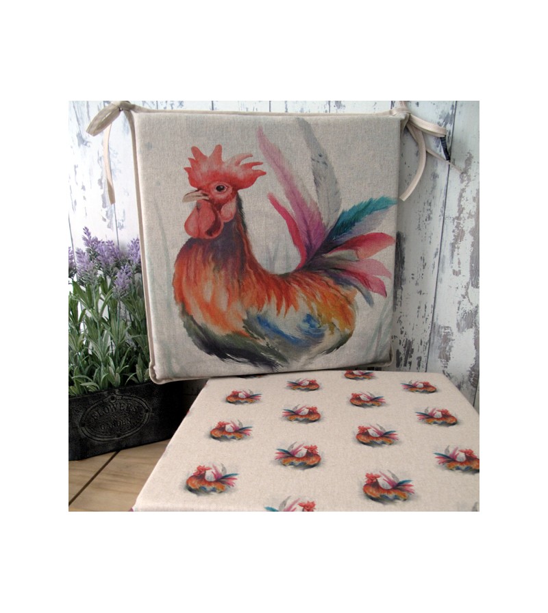Rooster Reversible Square Seat Pads, Rooster Dining Chair Cushions