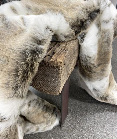 White and Taupe striped faux fur sofa throw
