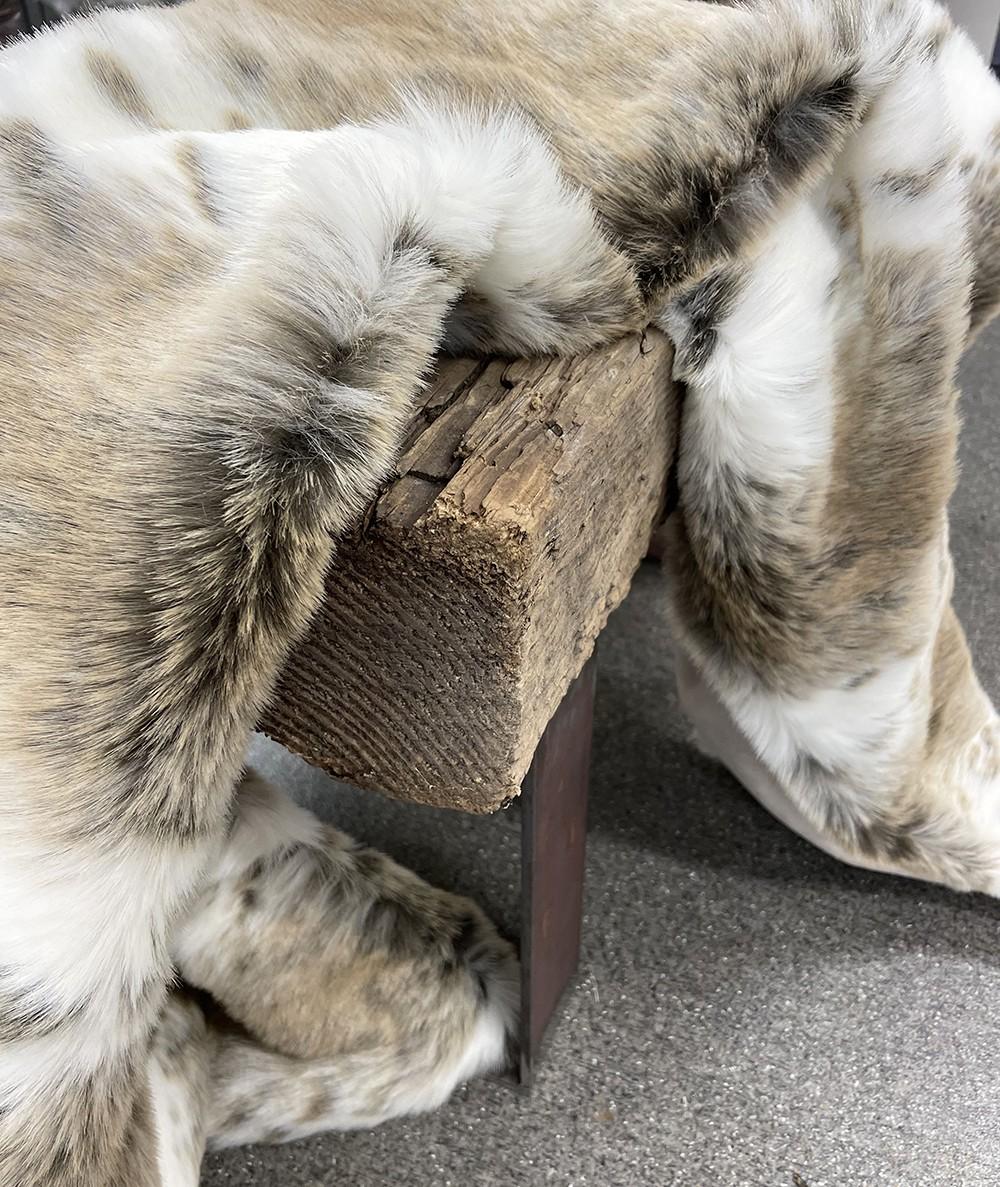 White and Taupe striped faux fur sofa throw