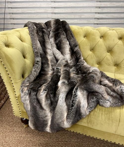 Brown and beige striped faux fur blanket