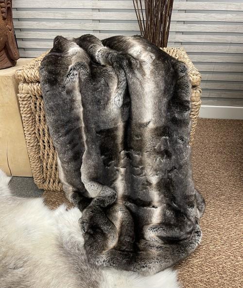 Dark brown and dark beige striped faux fur throw