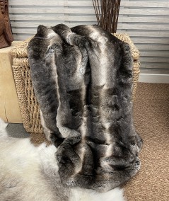 Dark brown and dark beige striped faux fur throw