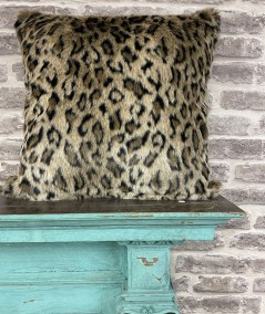 Leopard print fur cushion