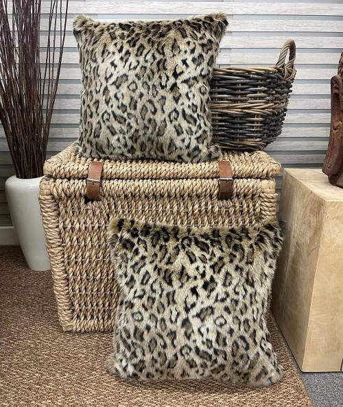 Brown leopard print faux fur cushions