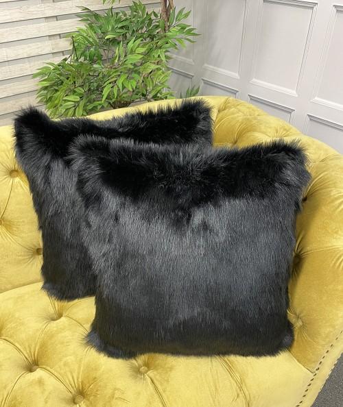 Plain black fur cushion covers