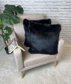Plain black faux fur cushions