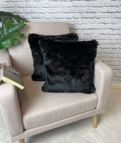 Plain black fake fur cushions