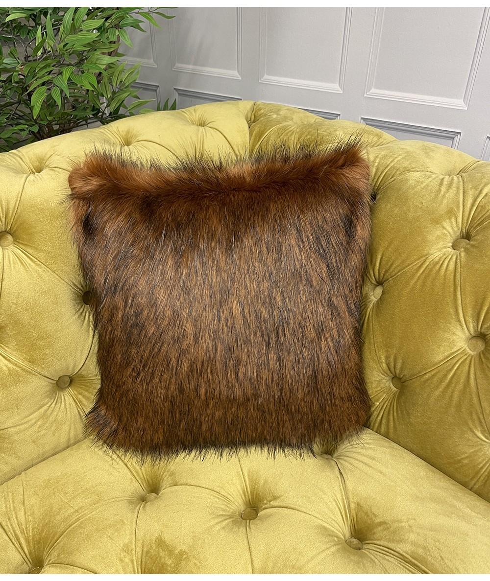 Yellow fur throw pillow hotsell