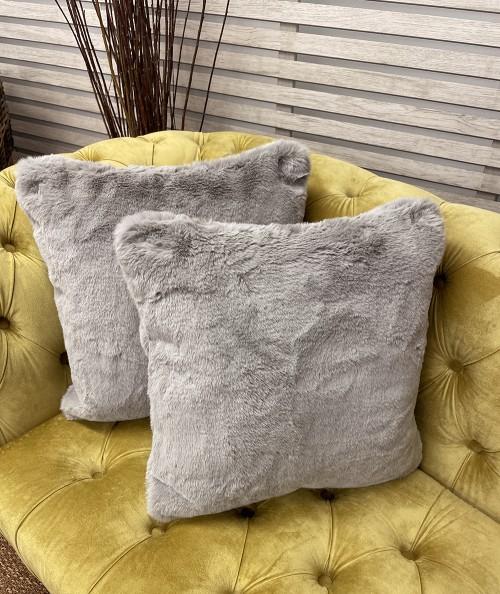 Luxury taupe faux fur pillows
