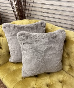 Luxury taupe faux fur pillows