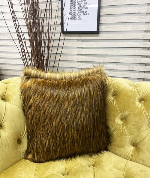 Luxury long haired ginger faux fur cushion covers