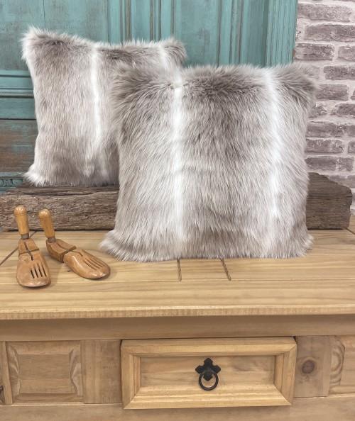 White and taupe faux fur cushion covers