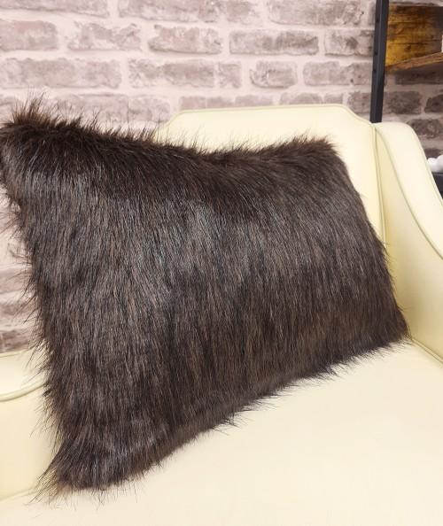 Long haired brown faux fur cushion covers