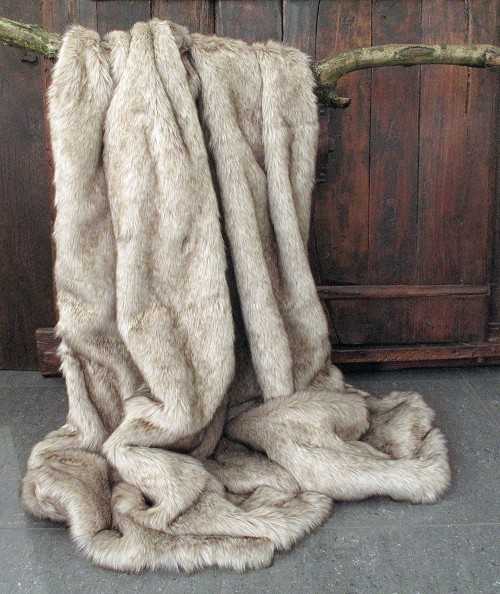 Long haired beige fur throw