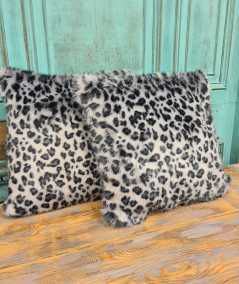 Grey spotted animal print faux fur cushions
