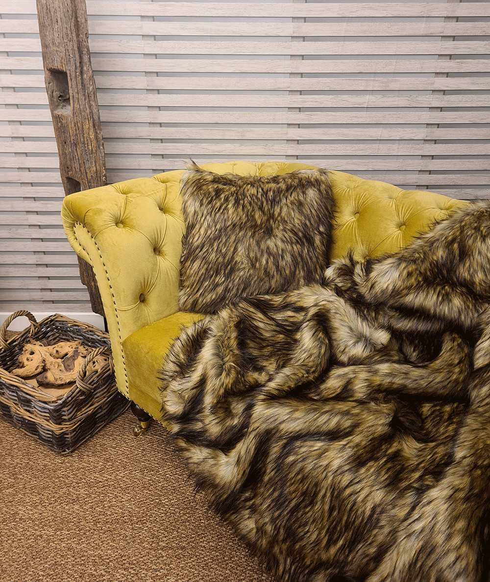 Luxury long haired brown faux fur blanket