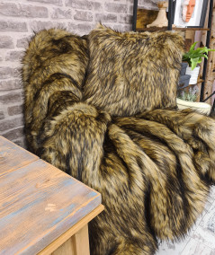 Luxury long haired brown faux fur sofa throw