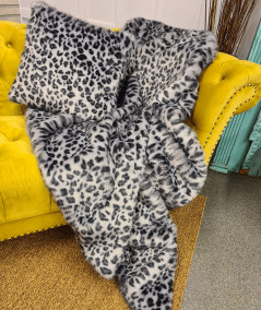Grey Leopard Faux Fur Throw with matching cushions available