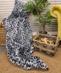 Grey and black spotted animal print faux fur throw