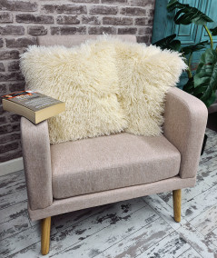 Cream long-haired curly faux fur cushions