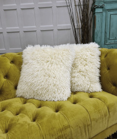 Cream long-haired curly faux fur scatter cushions