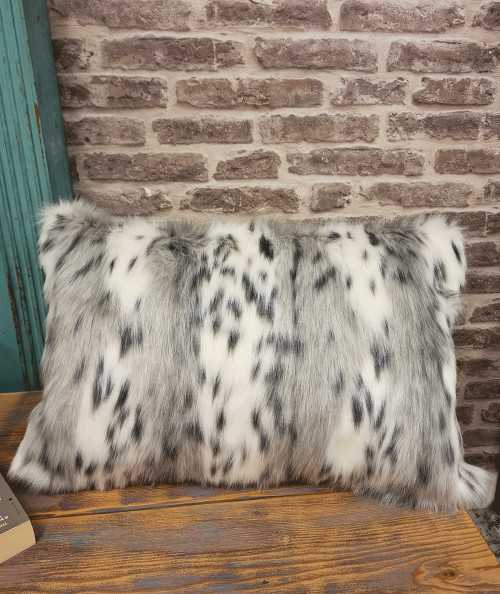 Grey and white animal print striped rectangular cushions