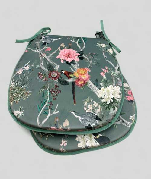 Classic D Shaped Luxury Floral Printed Velvet Seat Pads