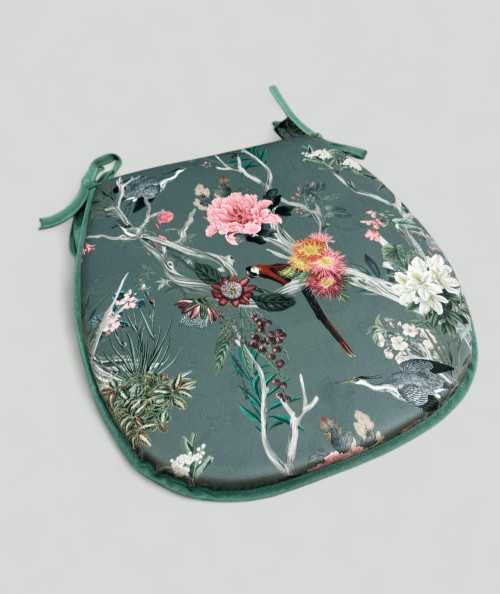 Classic D Shaped Luxury Floral Printed Velvet Chair Cushions