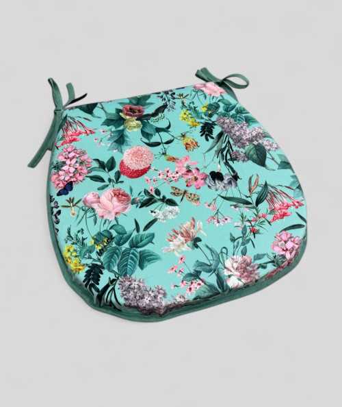 Classic D shaped luxury multicoloured floral printed velvet seat pads