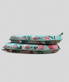 Classic D shaped luxury multicoloured floral printed velvet chair pads